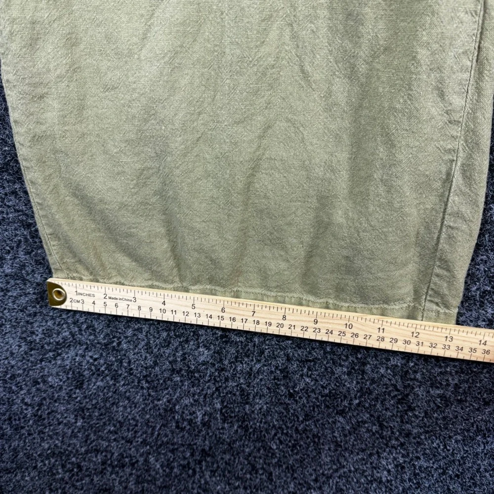 Zara Womens Wide Leg Linen Blend Pants Olive Green Drawstring Size Large